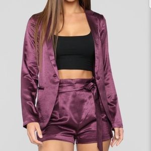 Satin blazer and matching shorts set